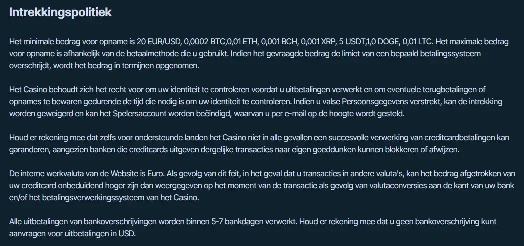 Officiële Lucky Max voorwaarden met uitbetalingslimieten en banktransfertermijn